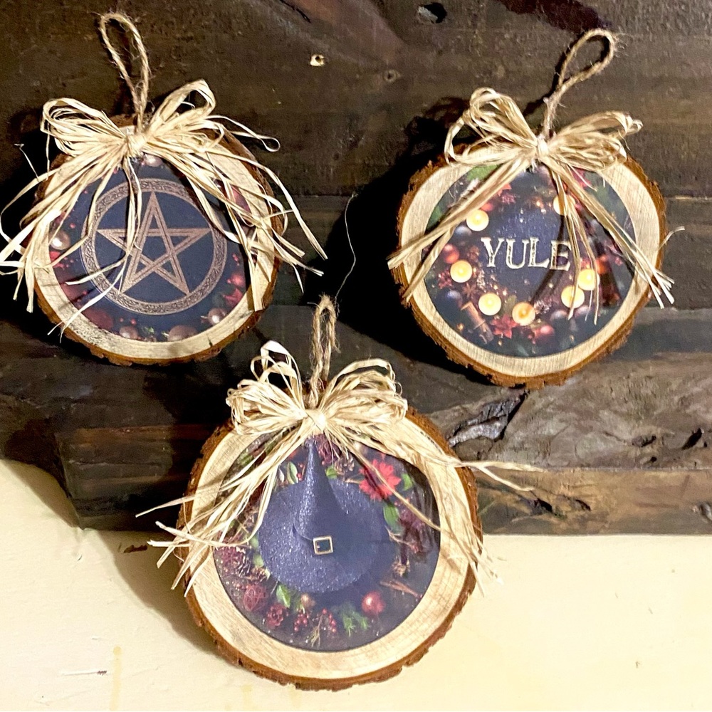 Set of 3 Rustic Witchy Yuletide Ornaments